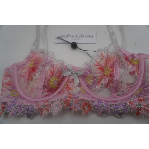 For Love And Lemons Aster Embroidery New Bra Lace Pink Floral Underwire Size XS - Picture 7 of 11